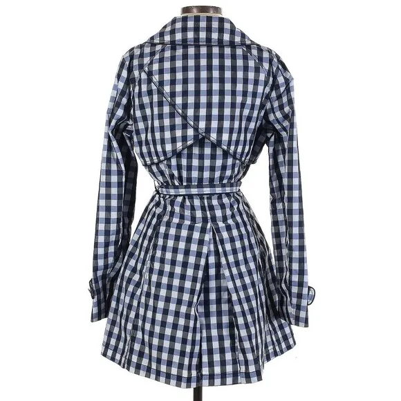 Laundry By Shelli Segal Blue/ Black Checkered ￼Double Breasted Trenchcoat ￼Small