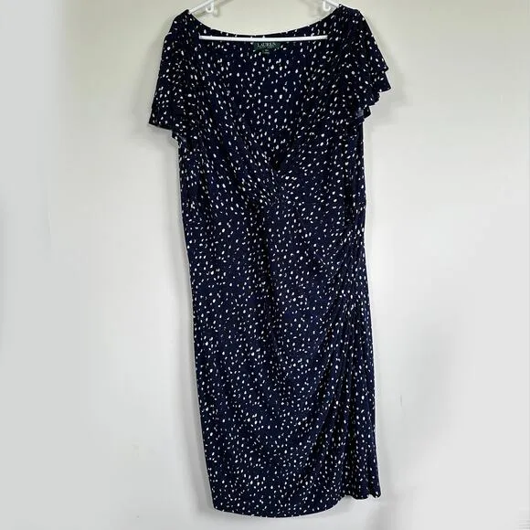 Lauren Ralph Lauren  Dress Knee Length Faux Wrap V-Neck Flutter Short Sleeve 18W