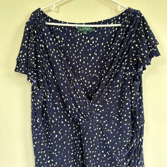 Lauren Ralph Lauren  Dress Knee Length Faux Wrap V-Neck Flutter Short Sleeve 18W