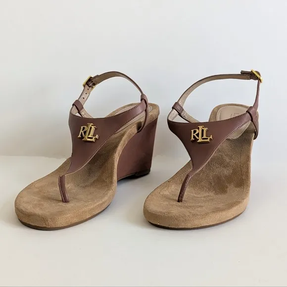 Lauren Ralph Lauren Jeannie Things Style Wedge Sandals Ankle Closure - sz 7