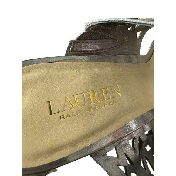 Lauren Ralph Lauren Women's Silver Ankle Strap Wedges Shoes Sandal Flatform Sz 9