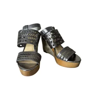 Lauren Ralph Lauren Women's Silver Ankle Strap Wedges Shoes Sandal Flatform Sz 9