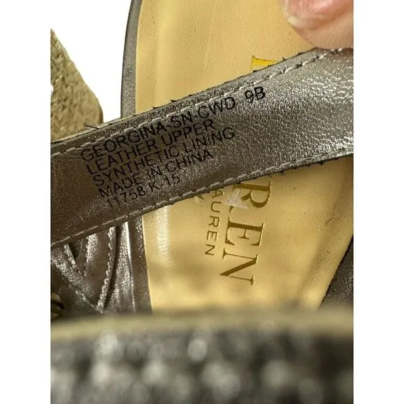 Lauren Ralph Lauren Women's Silver Ankle Strap Wedges Shoes Sandal Flatform Sz 9