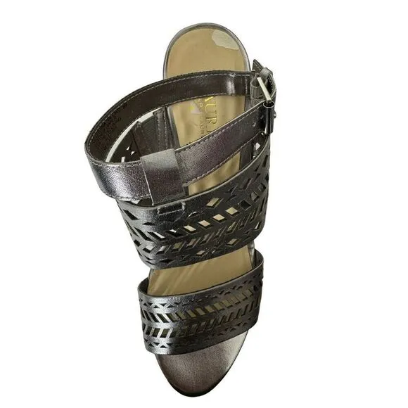 Lauren Ralph Lauren Women's Silver Ankle Strap Wedges Shoes Sandal Flatform Sz 9