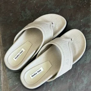 LIKE NEW Reike Nen Padded Denim Sandals Tan Flip Flops Neutral Size 39 US Size 9