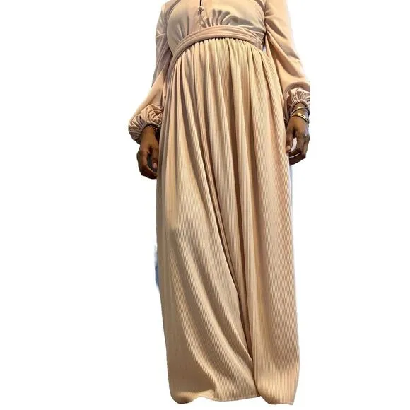 Lilli Diamond California Vntg Pink Empire Waist Maxi Dress Gown Sz M Flowy Gypsy