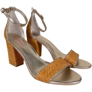 LILLY PULITZER Amber Lynn Straw Sandal Size 10 High Block Heel Shoes Gold Trim