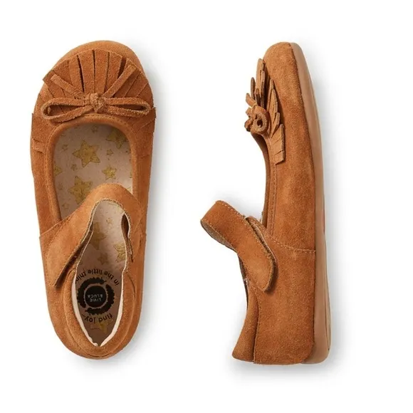 Livie And Luca Willow Flats Moccasin Mary Jane Camel Leather Shoes Girls size 8