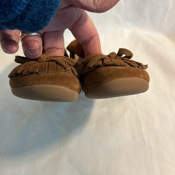 Livie And Luca Willow Flats Moccasin Mary Jane Camel Leather Shoes Girls size 8