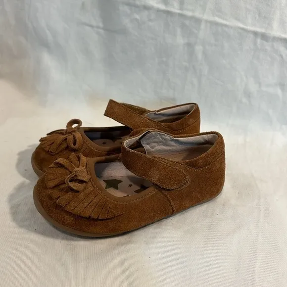 Livie And Luca Willow Flats Moccasin Mary Jane Camel Leather Shoes Girls size 8