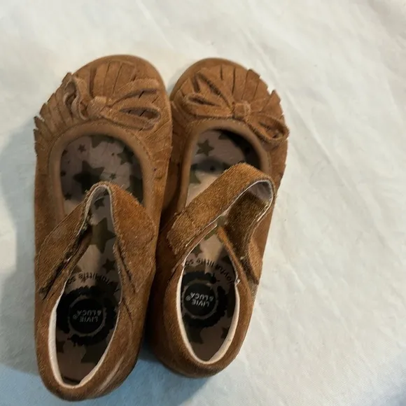 Livie And Luca Willow Flats Moccasin Mary Jane Camel Leather Shoes Girls size 8