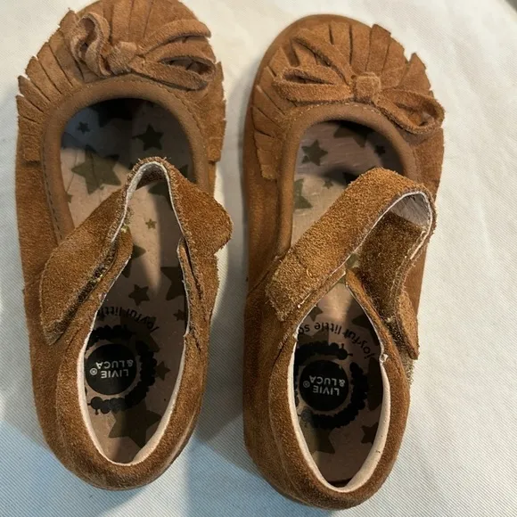 Livie And Luca Willow Flats Moccasin Mary Jane Camel Leather Shoes Girls size 8