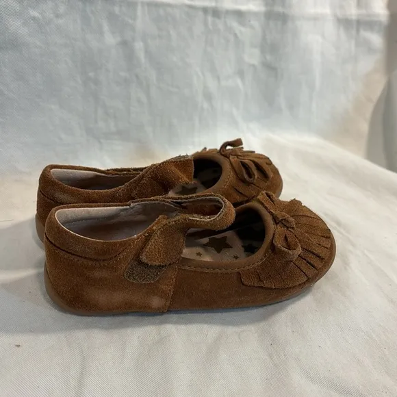 Livie And Luca Willow Flats Moccasin Mary Jane Camel Leather Shoes Girls size 8