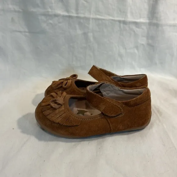 Livie And Luca Willow Flats Moccasin Mary Jane Camel Leather Shoes Girls size 8