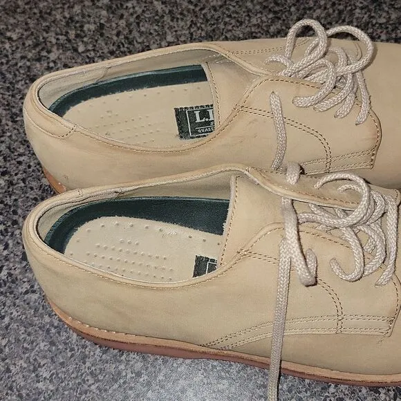 L.L. Bean Wheat Leather Oxford Shoes Vibram Sole Men's Size 12 M