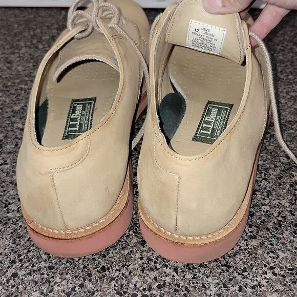 L.L. Bean Wheat Leather Oxford Shoes Vibram Sole Men's Size 12 M