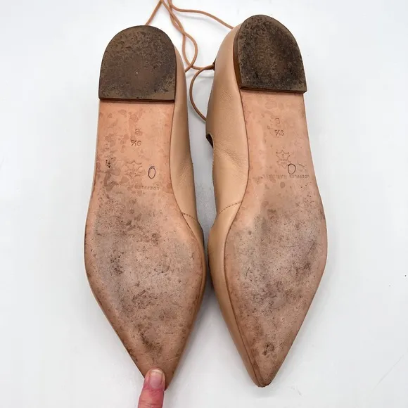 LOEFFLER RANDALL Ambra Shoes Women 9.5 Light Tan Strappy Lace Up Pointy Toe Flat