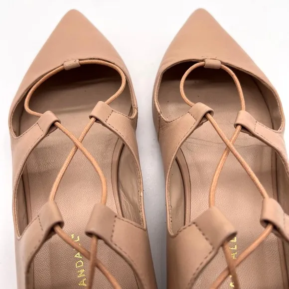 LOEFFLER RANDALL Ambra Shoes Women 9.5 Light Tan Strappy Lace Up Pointy Toe Flat