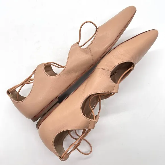LOEFFLER RANDALL Ambra Shoes Women 9.5 Light Tan Strappy Lace Up Pointy Toe Flat
