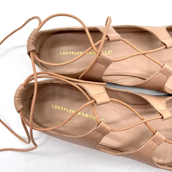 LOEFFLER RANDALL Ambra Shoes Women 9.5 Light Tan Strappy Lace Up Pointy Toe Flat