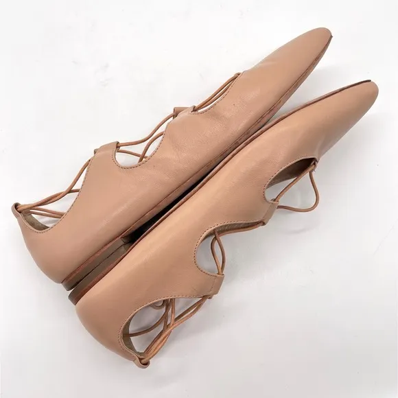 LOEFFLER RANDALL Ambra Shoes Women 9.5 Light Tan Strappy Lace Up Pointy Toe Flat