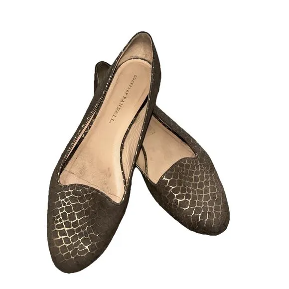 LOEFFLER RANDALL Women’s Flat Brown Gold Snake Pattern almond toe Sz 9