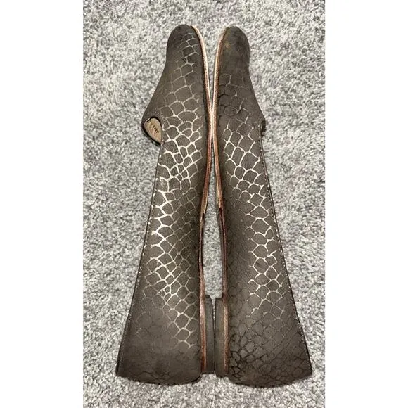 LOEFFLER RANDALL Women’s Flat Brown Gold Snake Pattern almond toe Sz 9