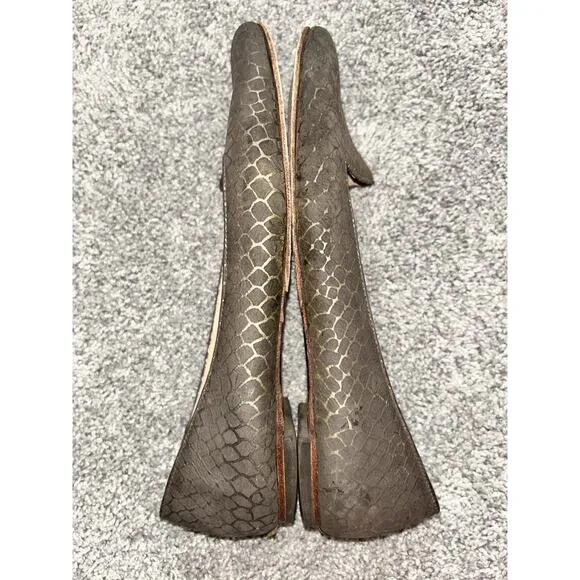LOEFFLER RANDALL Women’s Flat Brown Gold Snake Pattern almond toe Sz 9