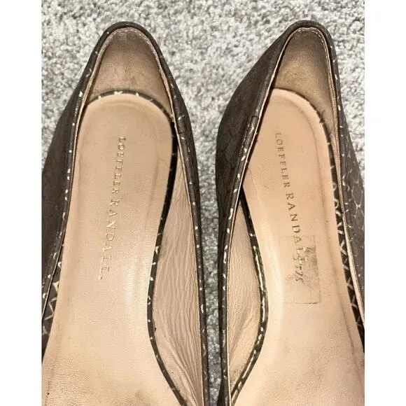 LOEFFLER RANDALL Women’s Flat Brown Gold Snake Pattern almond toe Sz 9
