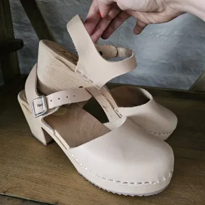 LOTTA FROM STOCKHOLM- Swedish Alder Highwood Nude Leather Clogs Sz 42
