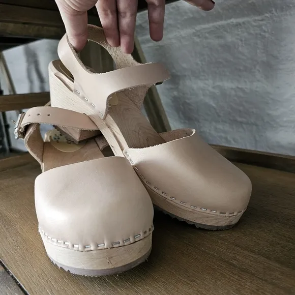 LOTTA FROM STOCKHOLM- Swedish Alder Highwood Nude Leather Clogs Sz 42