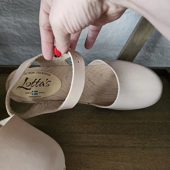 LOTTA FROM STOCKHOLM- Swedish Alder Highwood Nude Leather Clogs Sz 42