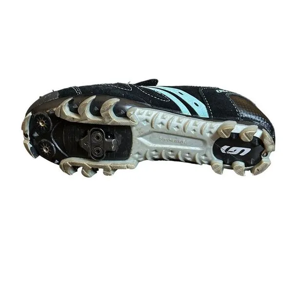 Louis Garneau Ergo Grip Cycling Biking Shoes Black &amp; Turquoise Size 39/8.5