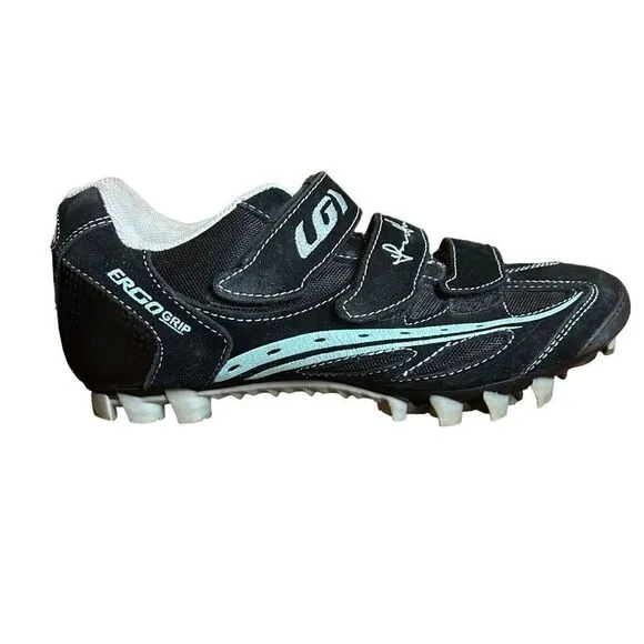 Louis Garneau Ergo Grip Cycling Biking Shoes Black &amp; Turquoise Size 39/8.5