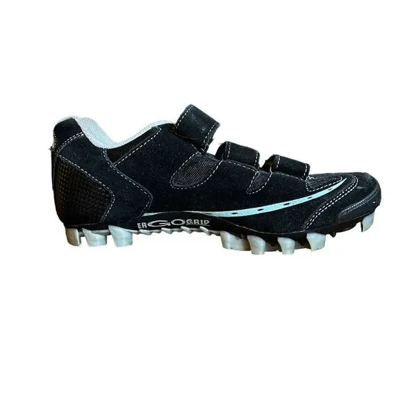 Louis Garneau Ergo Grip Cycling Biking Shoes Black &amp; Turquoise Size 39/8.5