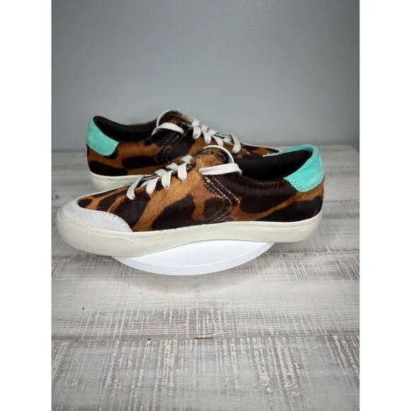 Louise Et Cie Lo-Baraz Leather Pony Hair Sneakers Brown &amp;amp; Teal  Size 6.5M
