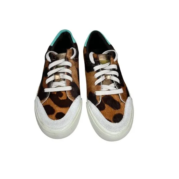 Louise Et Cie Lo-Baraz Leather Pony Hair Sneakers Brown &amp;amp; Teal  Size 6.5M