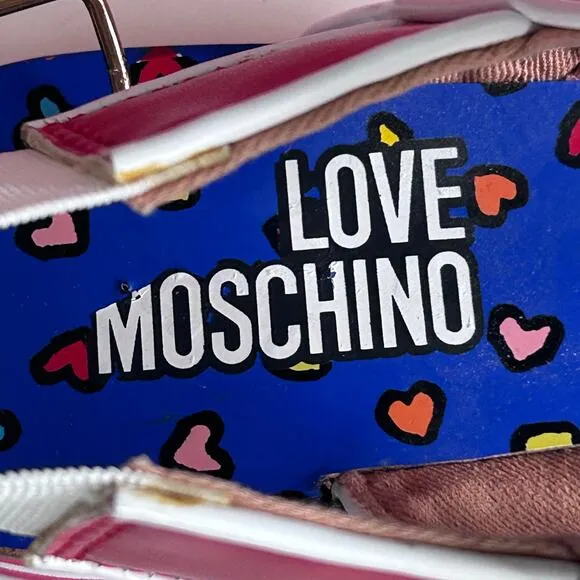Love Moschino sandals size 7 IT 37 red strappy flats hearts slingback fisherman
