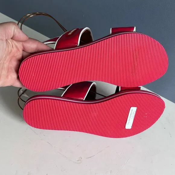 Love Moschino sandals size 7 IT 37 red strappy flats hearts slingback fisherman