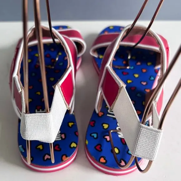 Love Moschino sandals size 7 IT 37 red strappy flats hearts slingback fisherman