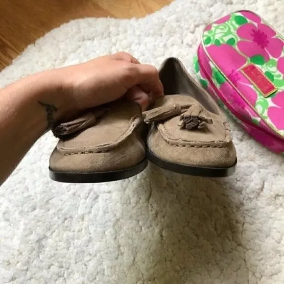 LRL: Tan Tasseled Loafer Suede Shoes w. Small Heel
