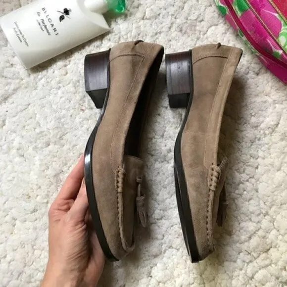 LRL: Tan Tasseled Loafer Suede Shoes w. Small Heel