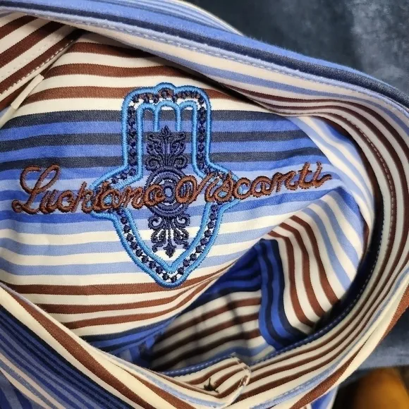 Luchiano Visconti Striped Men Button Down Long Sleeve Shirt Size Large