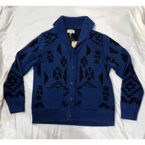 Lucky Brand X Yellowstone Knit Shawl Cardigan Sweater Southwestern Blue Mens L