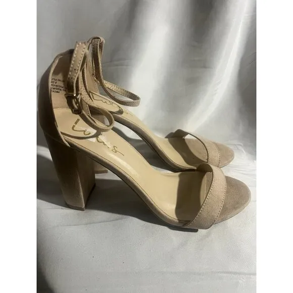 Lulus Taylor Neutral Nude Blush Vegan Suede Chunky Block Heel Ankle Stra…