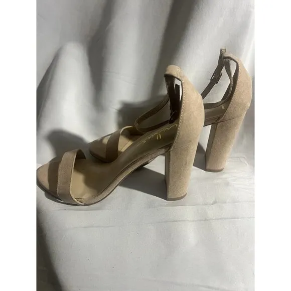 Lulus Taylor Neutral Nude Blush Vegan Suede Chunky Block Heel Ankle Stra…