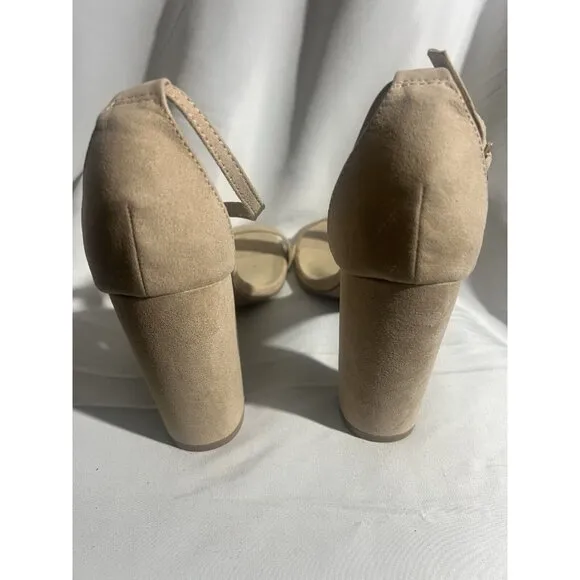 Lulus Taylor Neutral Nude Blush Vegan Suede Chunky Block Heel Ankle Stra…