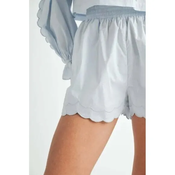 MABLE Long Sleeve Scallop Blouse and Shorts Set