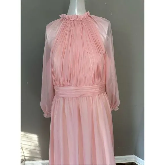 MAC DUGGAL CHIFFON RUCHED ILLUSION RAGLAN SLEEVE RUFFLED GOWN SIZE US 6