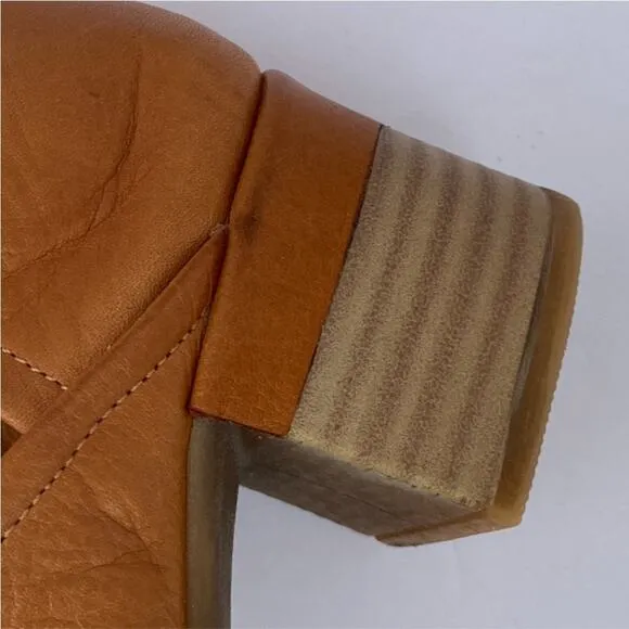 Mago cognac tan 38 7 - 7.5 leather sandal low heel peep toe booties ankle boot